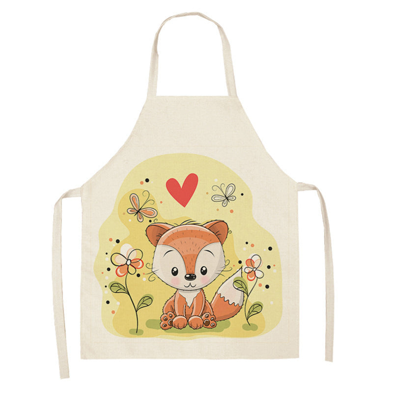 Kawaii Japanese Rainbow Fox Printed Cotton Linen Kitchen Apron