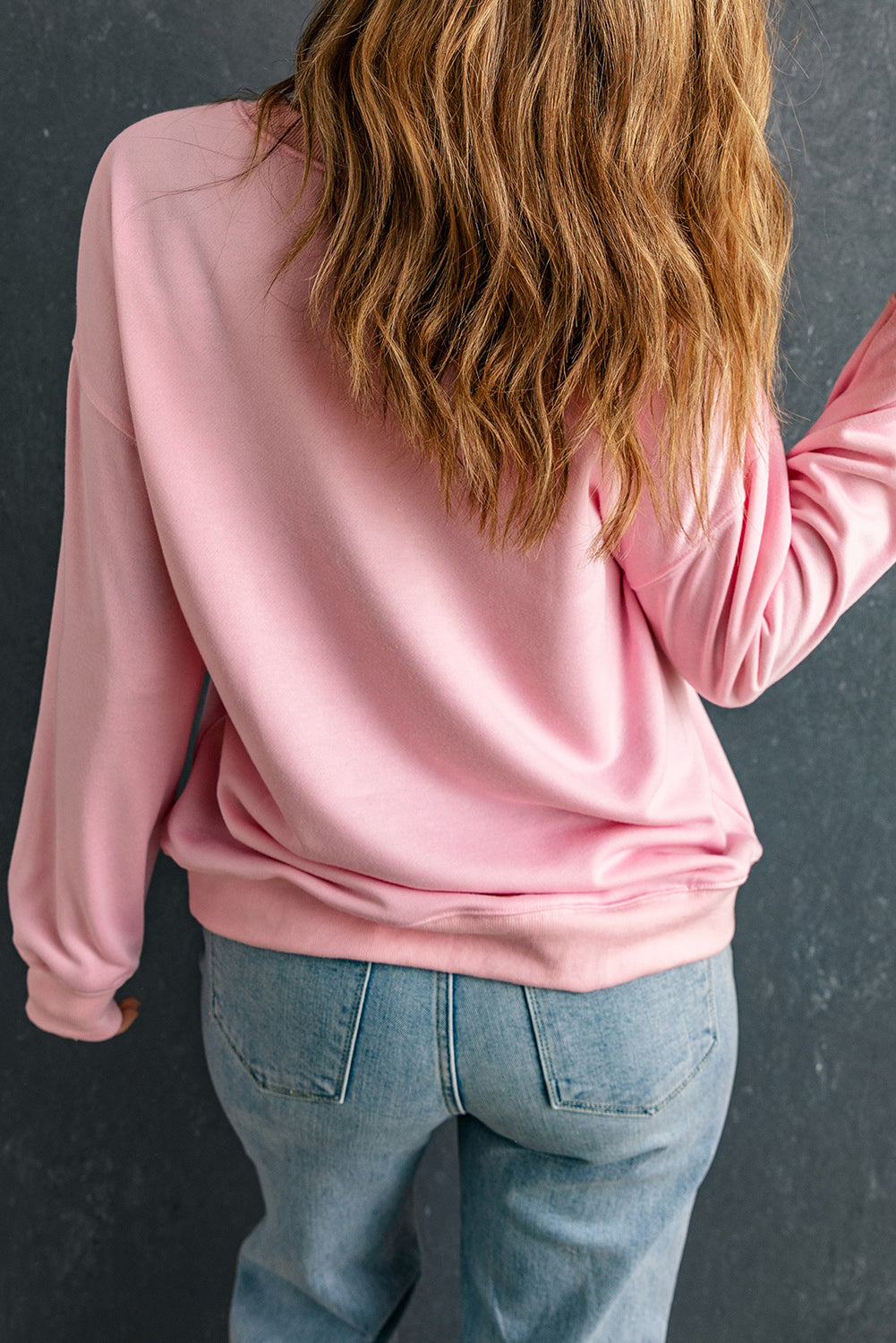 Cotton Blend Pink LOVER Puff Print Drop Shoulder Pullover Sweatshirt