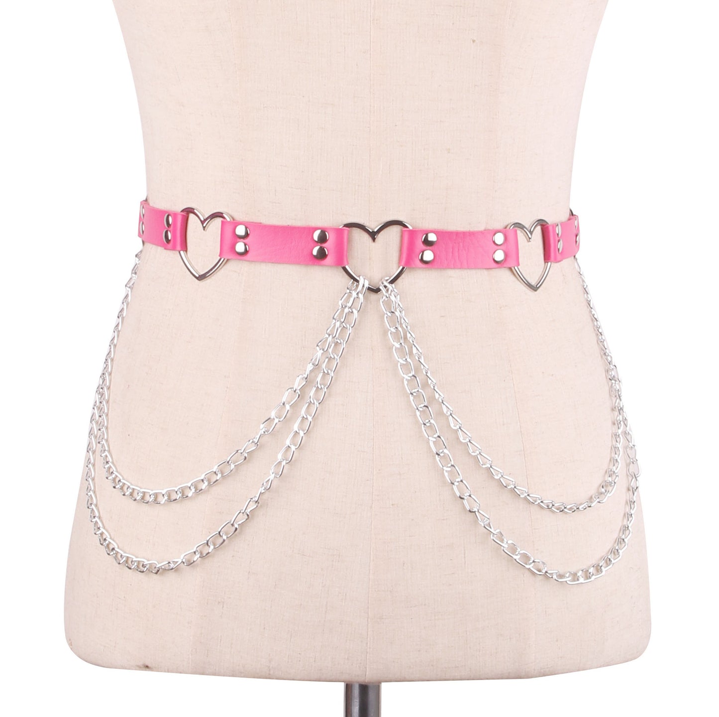 Punk Leather Belt With Heart-shaped Metal Trim and Chains | 8 Colour Options