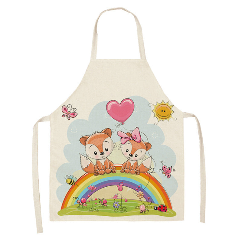 Kawaii Japanese Rainbow Fox Printed Cotton Linen Kitchen Apron