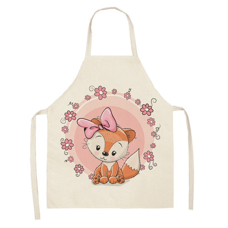 Kawaii Japanese Rainbow Fox Printed Cotton Linen Kitchen Apron