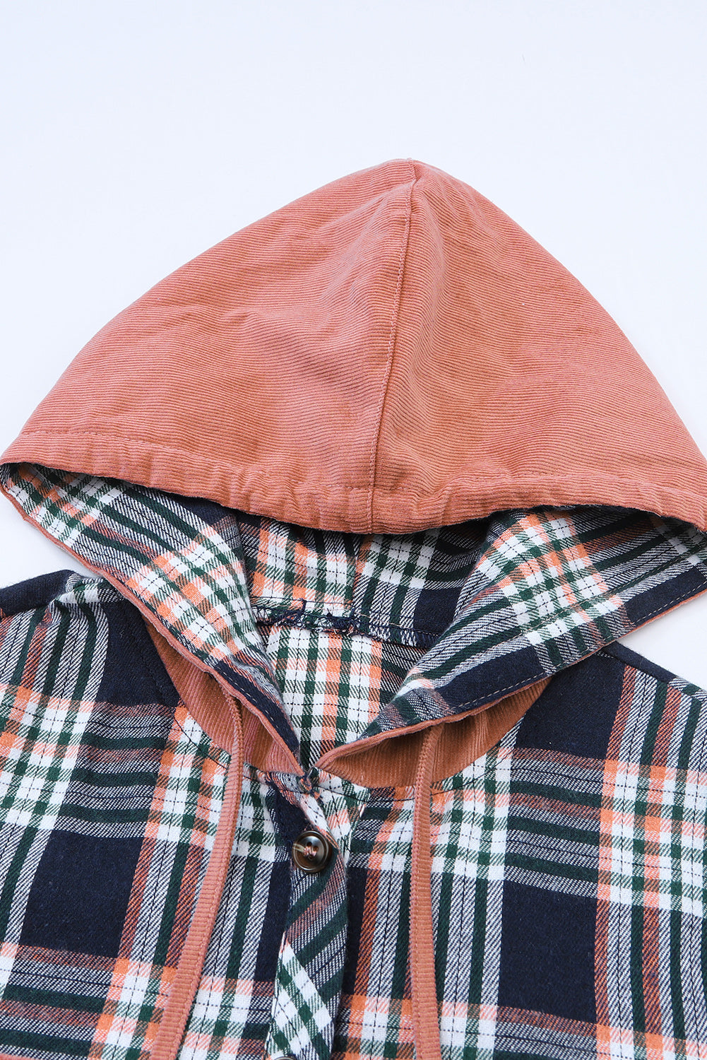 Cotton Blend Pink Contrast Hooded Drawstring Plaid Shacket