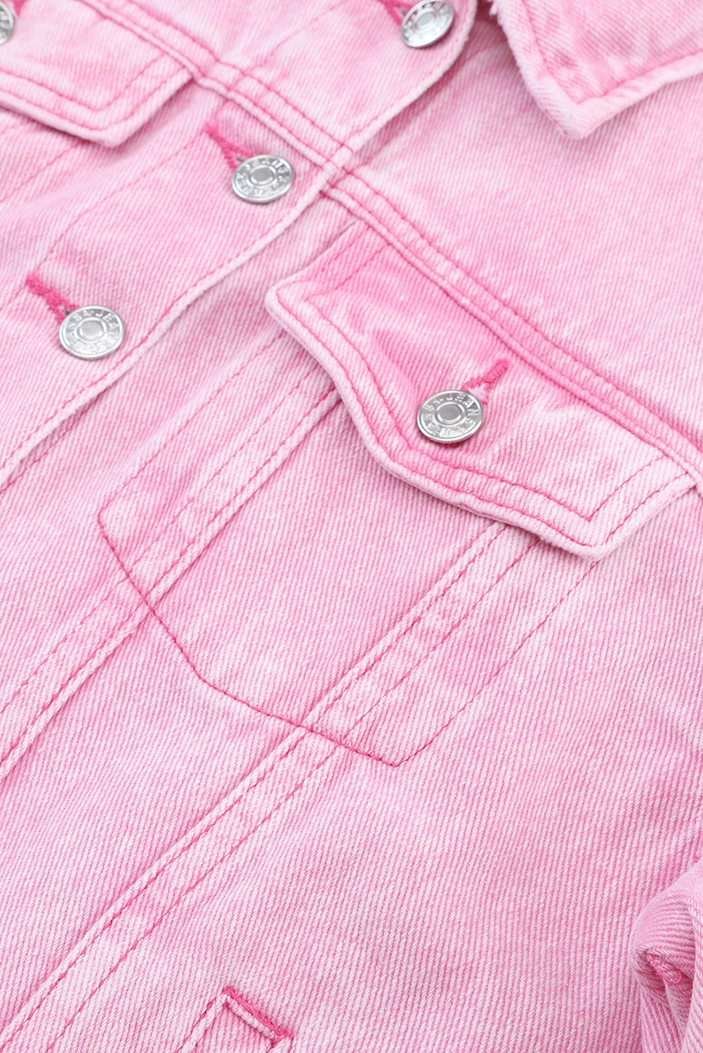 100% Cotton Pink Acid Wash Button Flap Pocket Denim Jacket