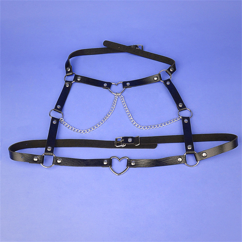 Heart Ring Bondage Harness top with Chains