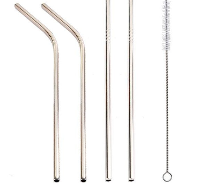 4 Pieces Reusable Stainless Steel Straws  - Straight or Bent | 5 Colour Options