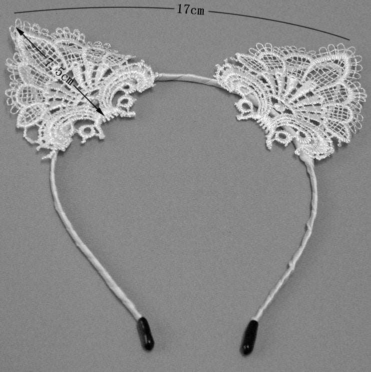 Lace Cat Ears Headband for Adult Role Playing | White or Black