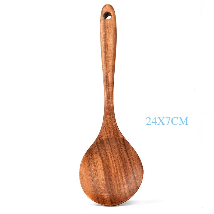 7 Piece Teak Natural Wood Tableware Spoon Ladle and Spatula Utensil Set