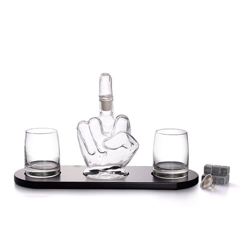 Joke Middle Finger Glass Drinks Decanter 4 Piece Set