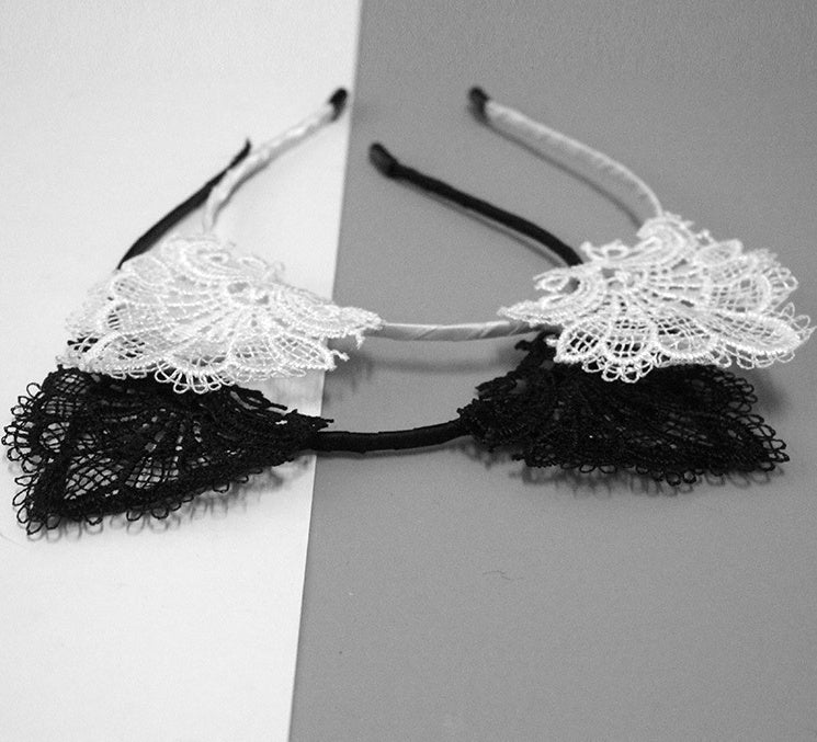 Lace Cat Ears Headband for Adult Role Playing | White or Black