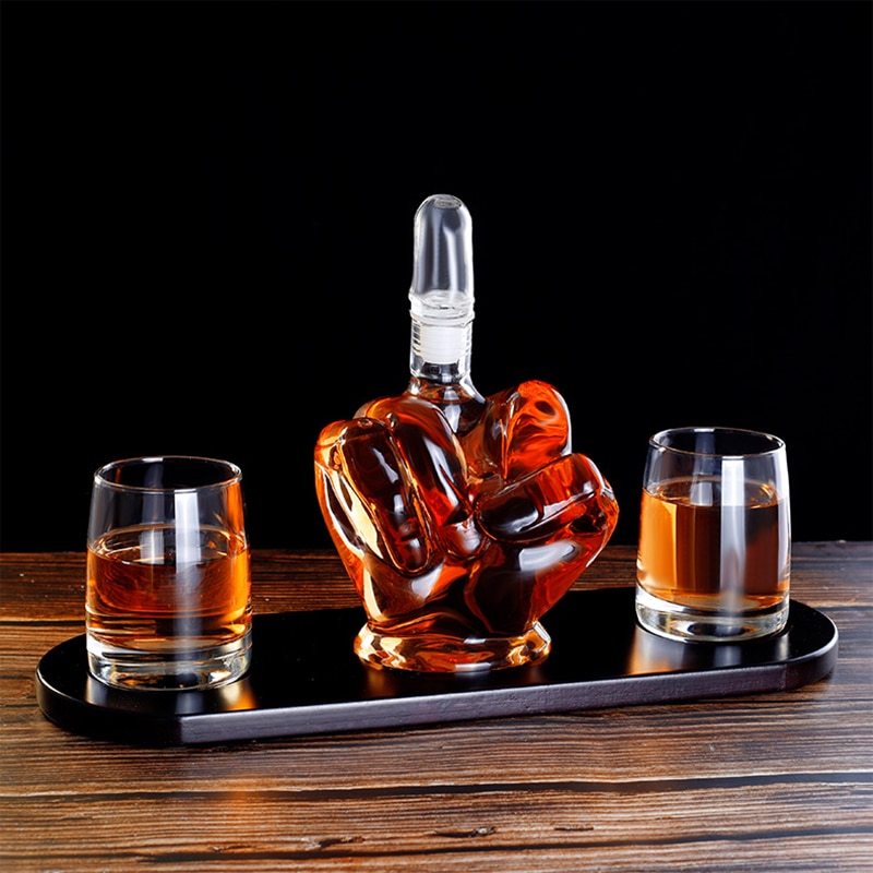 Joke Middle Finger Glass Drinks Decanter 4 Piece Set