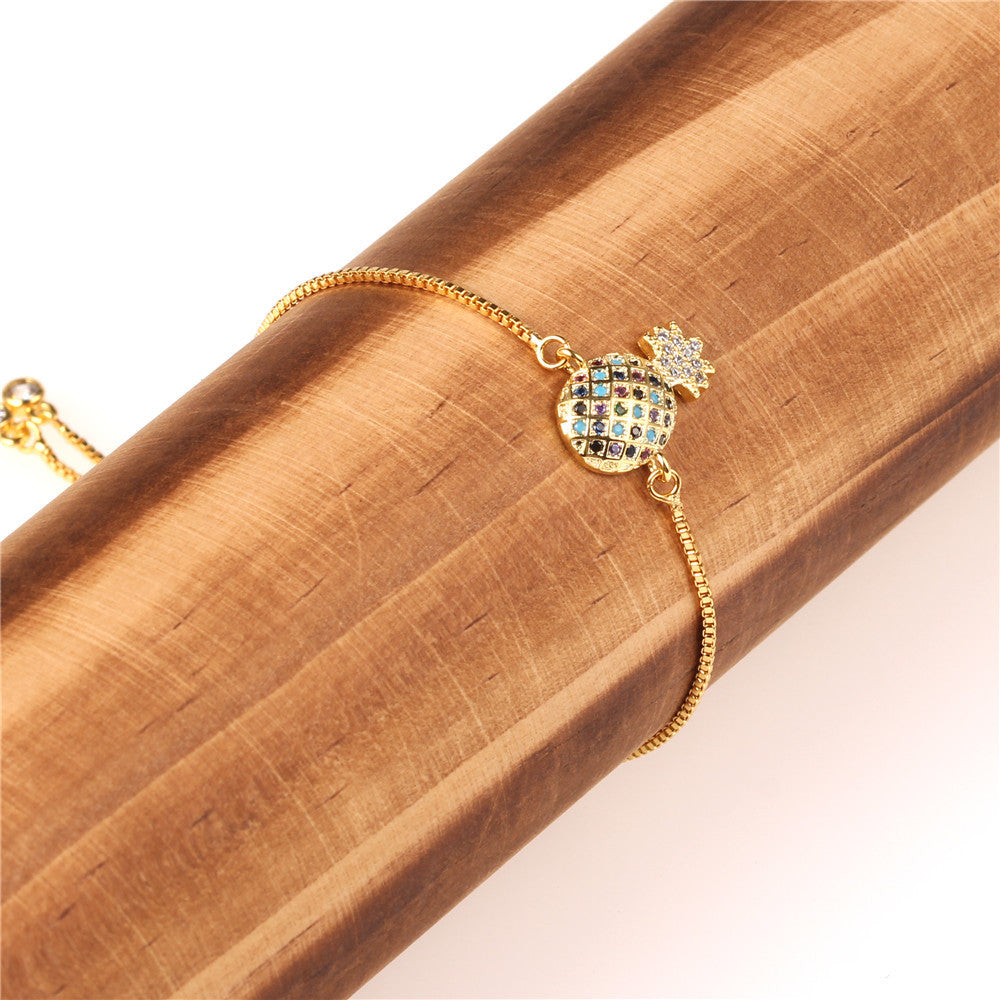 Zircon Gemstone Inlaid Pineapple bracelet - Gold Plated