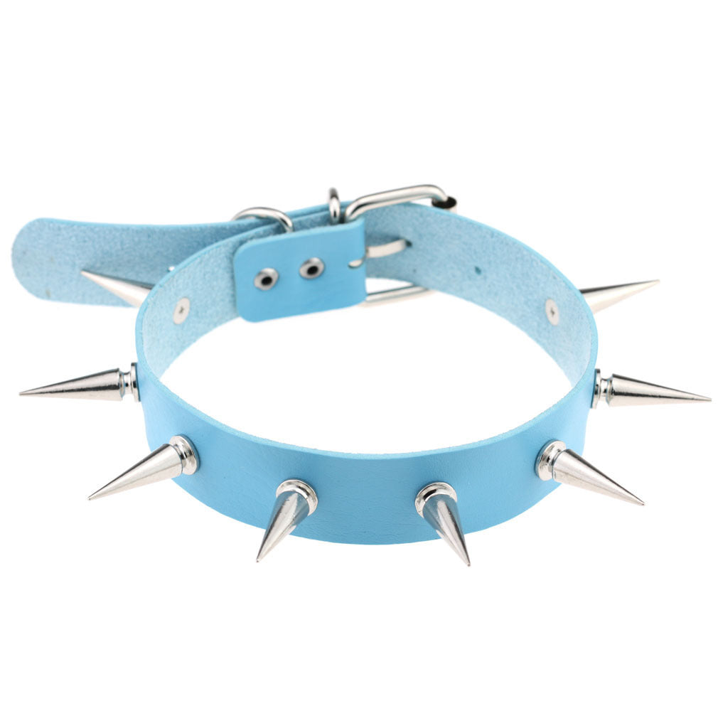 Punk Leather Choker Collar with Spike Studs | 15 Colour Choices