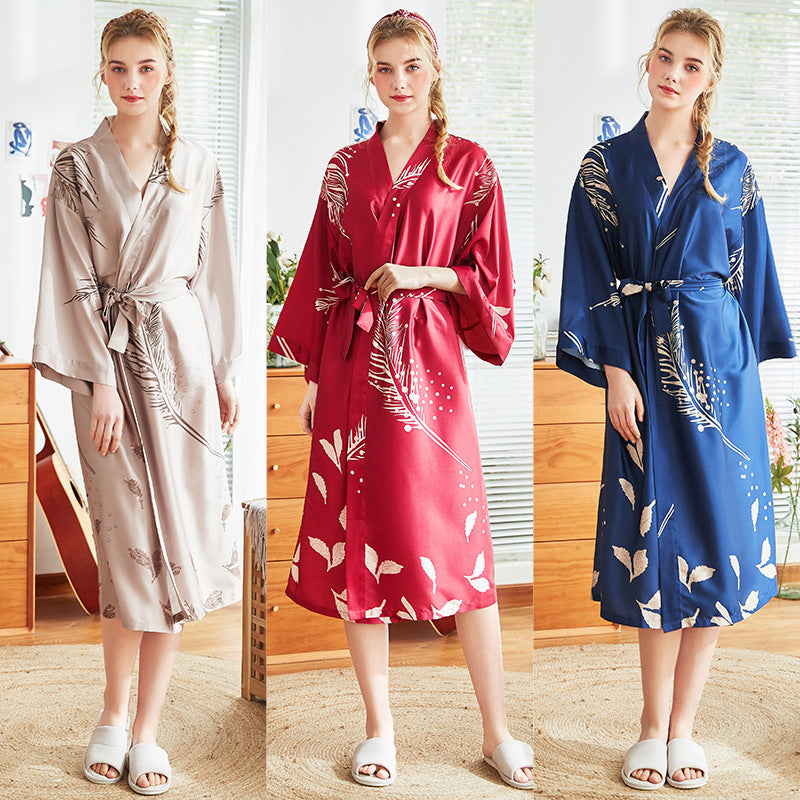 Japanese Inspired Long Satin Nightgown Robe