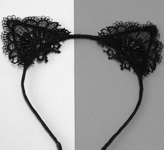 Lace Cat Ears Headband for Adult Role Playing | White or Black