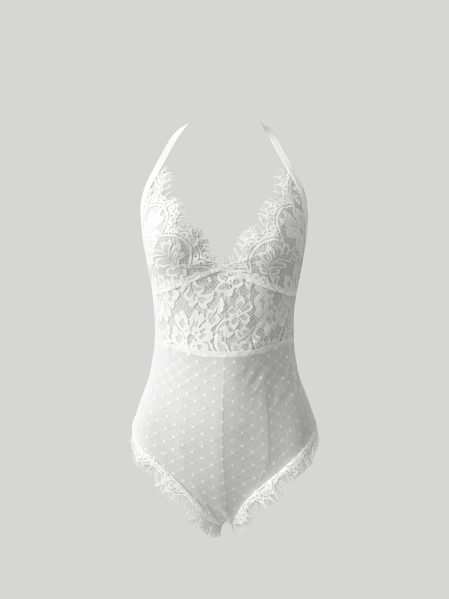 Embroidered Lace Teddy Bodysuit Sheer Mesh Lingerie | Black or White