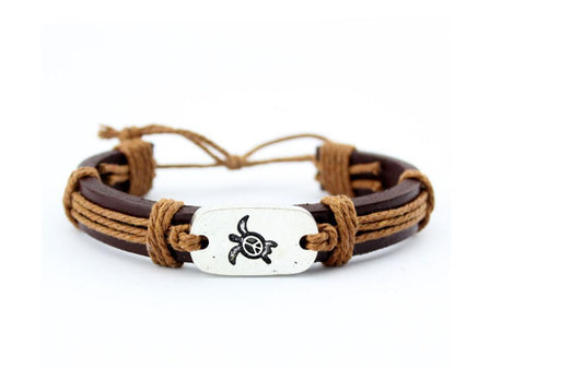 Turtle Bracelet Vegan Leather Hemp Braid