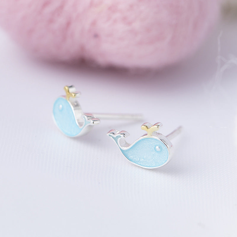 Silver Spray Whale Earrings