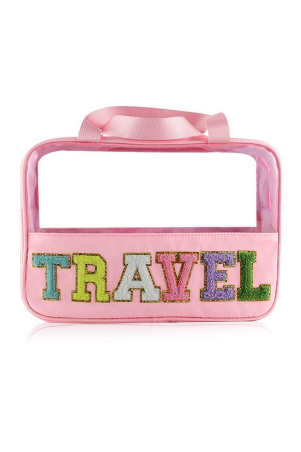 Pastel Coloured Clear Window Travel Friendly Chenille Letter Makeup Bag