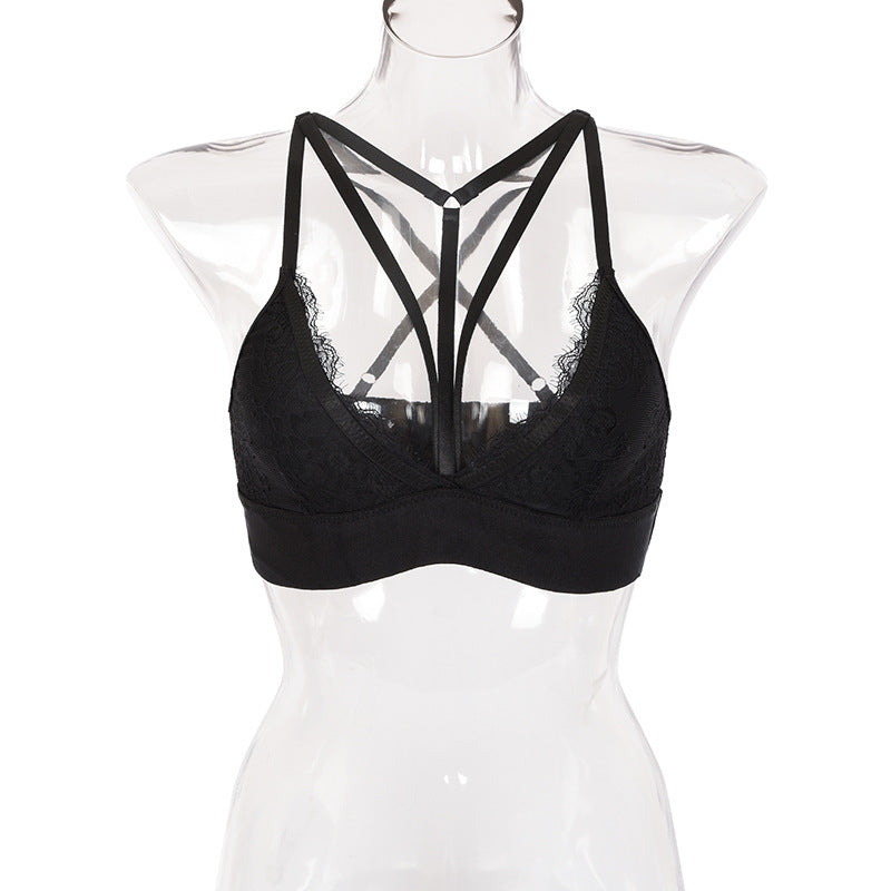 Lace Trimmed Stretch Bra Top Ring Strap Detail Bralette | Black or White