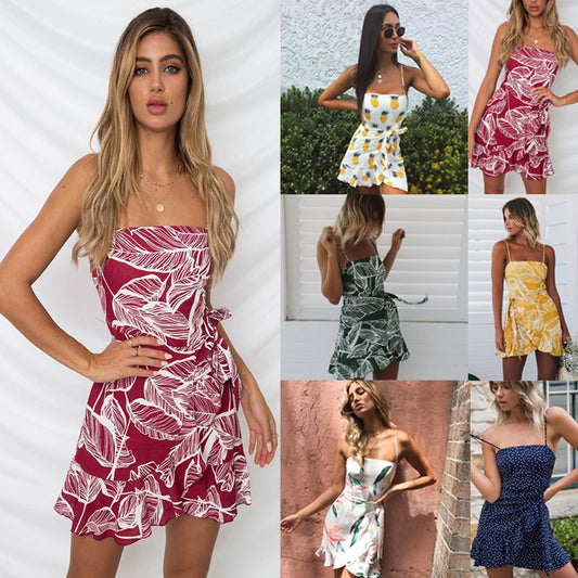 Tropical Leaf Print Summer Dress | Yellow, Red or Green