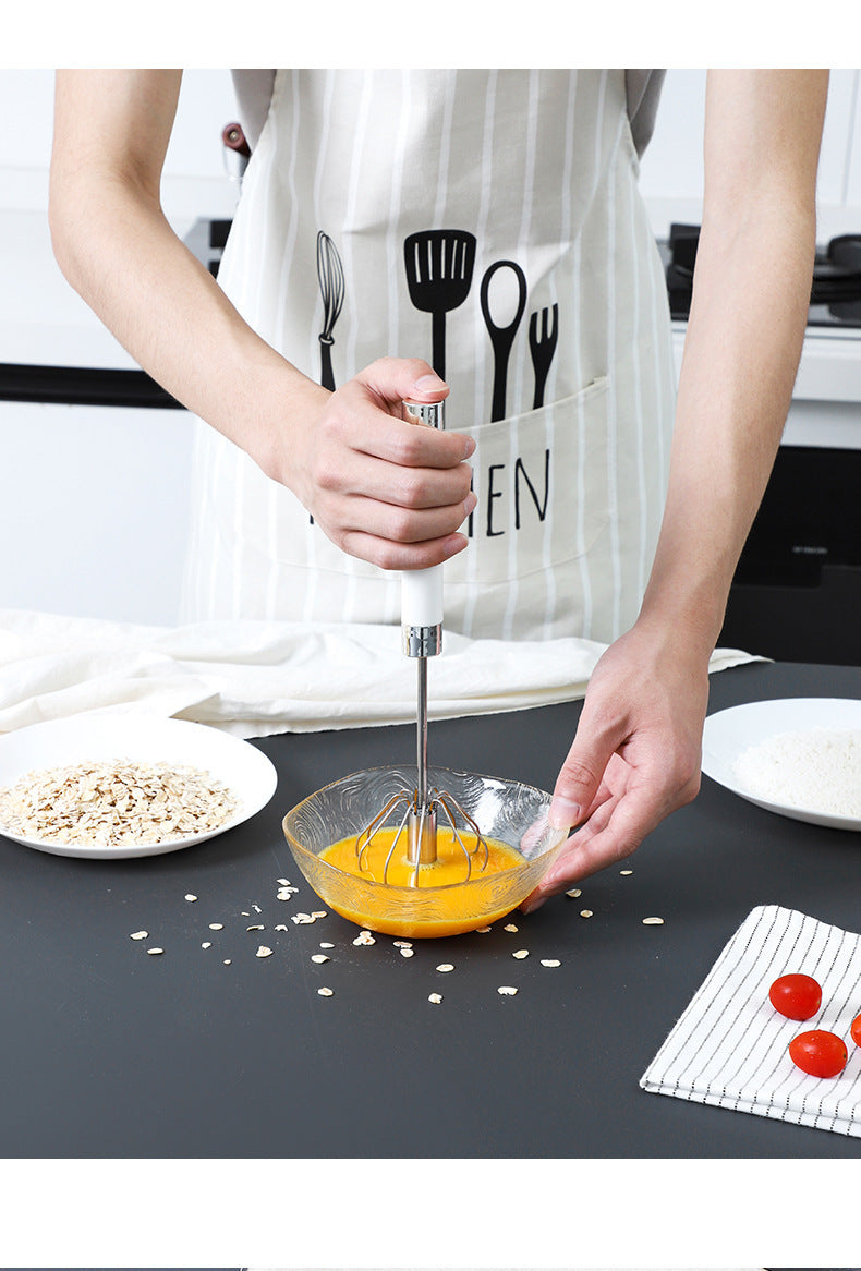 Stainless Steel Hand Egg Beater and Whisk - Push Down and it Rotates at Speed