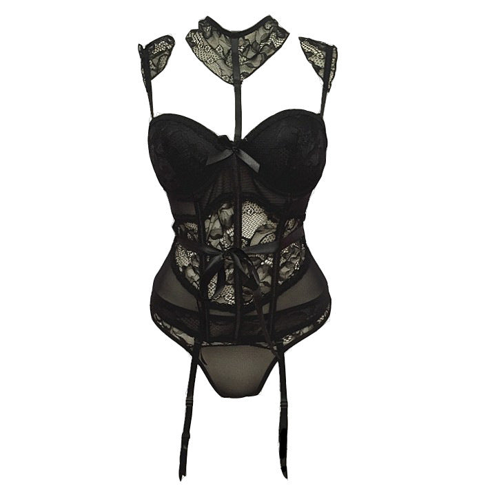 Gothic Black Lace Corset Set