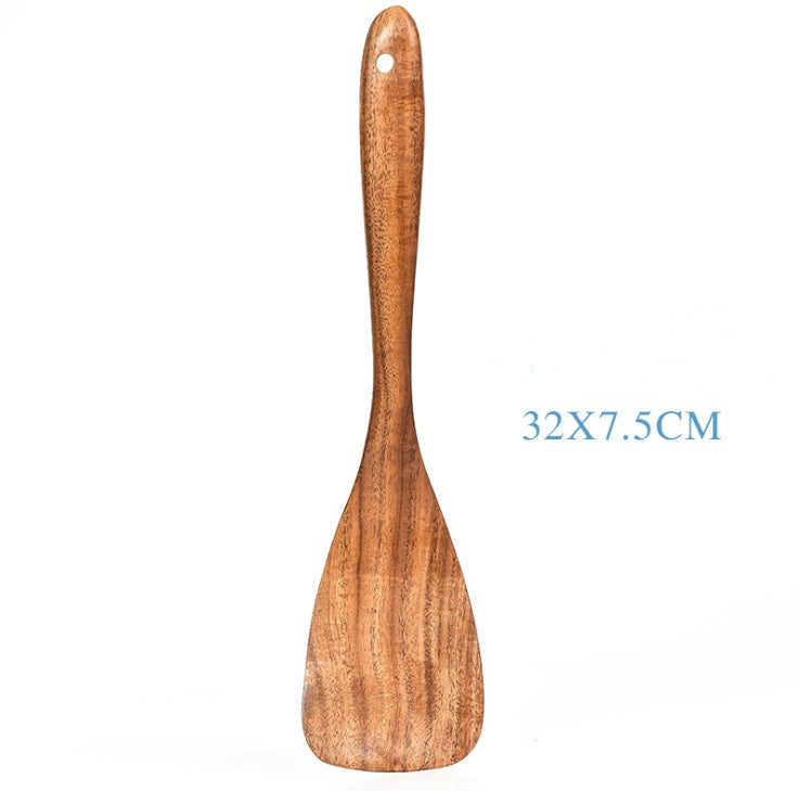 7 Piece Teak Natural Wood Tableware Spoon Ladle and Spatula Utensil Set