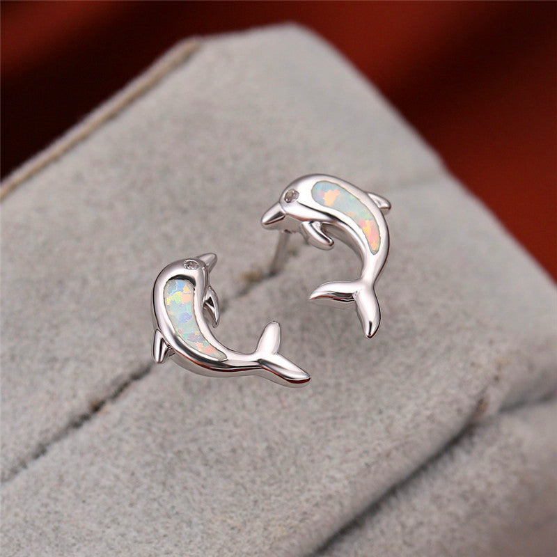 Dolphin Stud Earrings - Resin Inlay