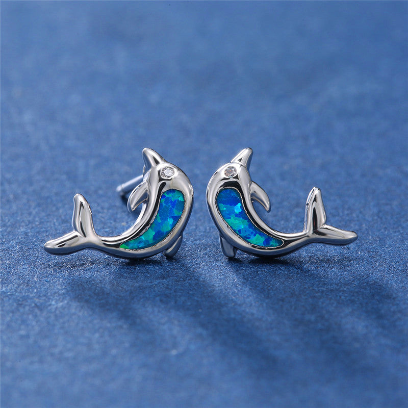 Dolphin Stud Earrings - Resin Inlay