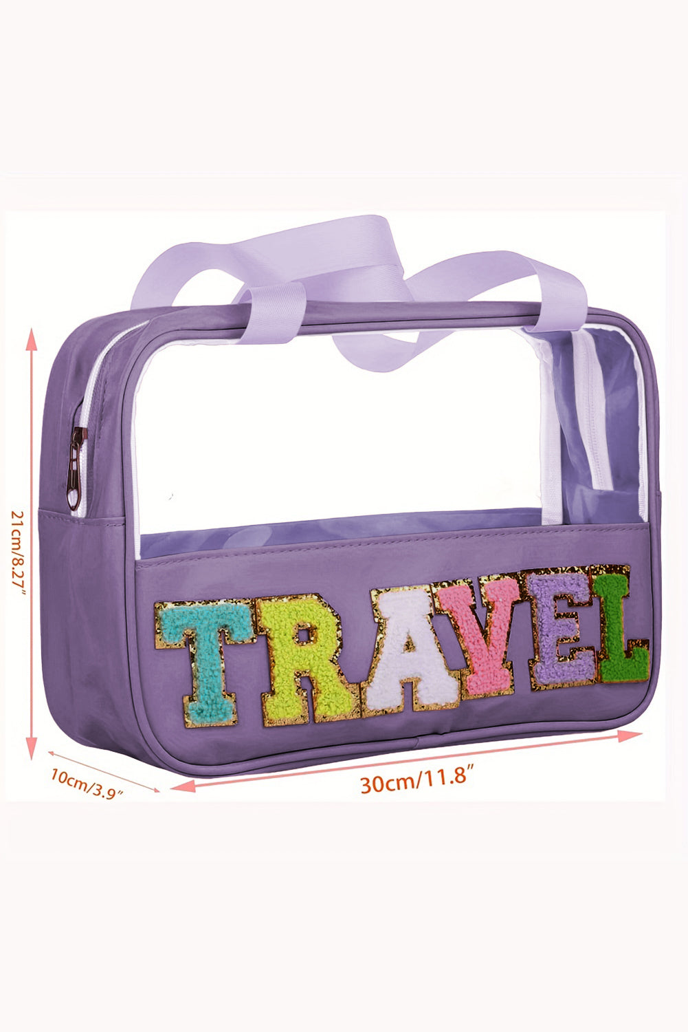 Pastel Coloured Clear Window Travel Friendly Chenille Letter Makeup Bag