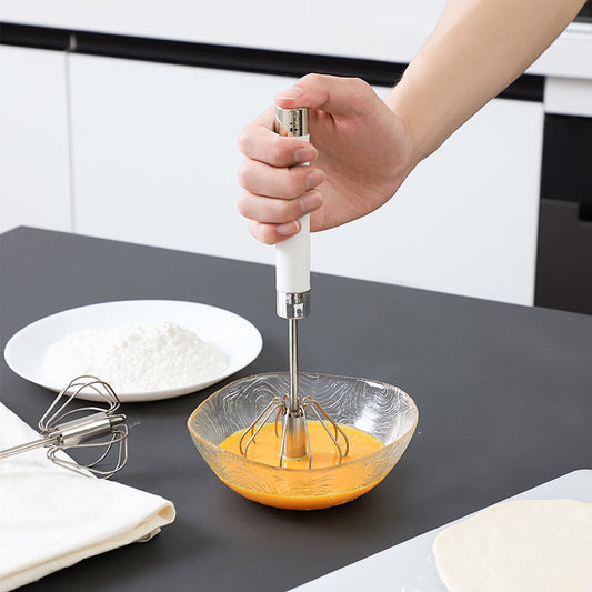 Stainless Steel Hand Egg Beater and Whisk - Push Down and it Rotates at Speed