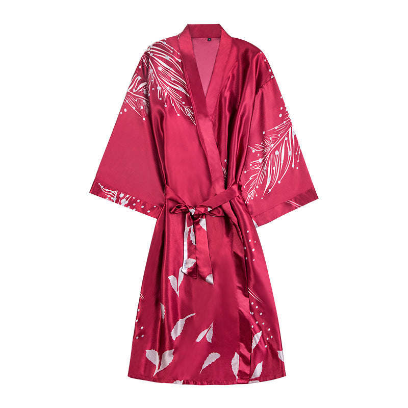 Japanese Inspired Long Satin Nightgown Robe