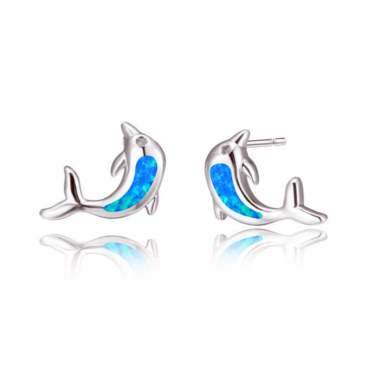 Dolphin Stud Earrings - Resin Inlay