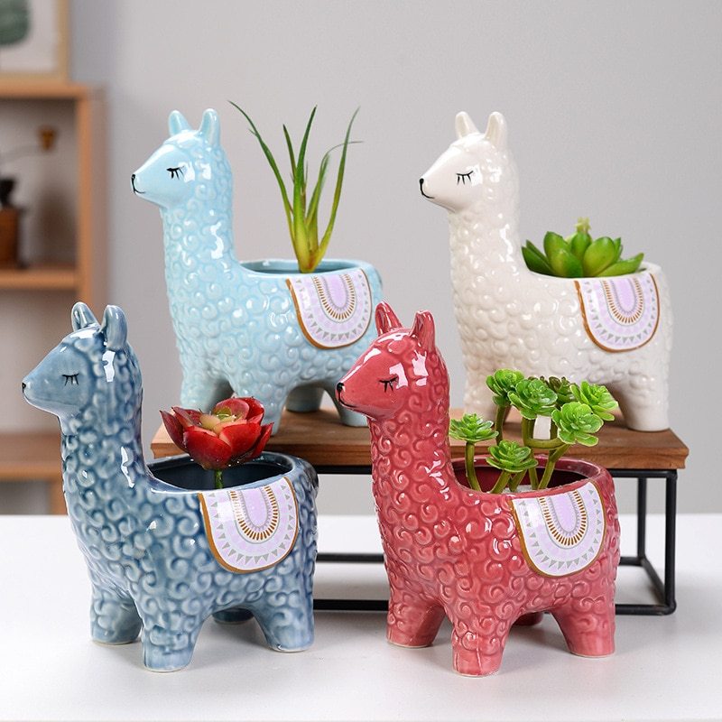 Alpaca Ceramic Succulent flower Pot Planter in 4 Pastel Colours