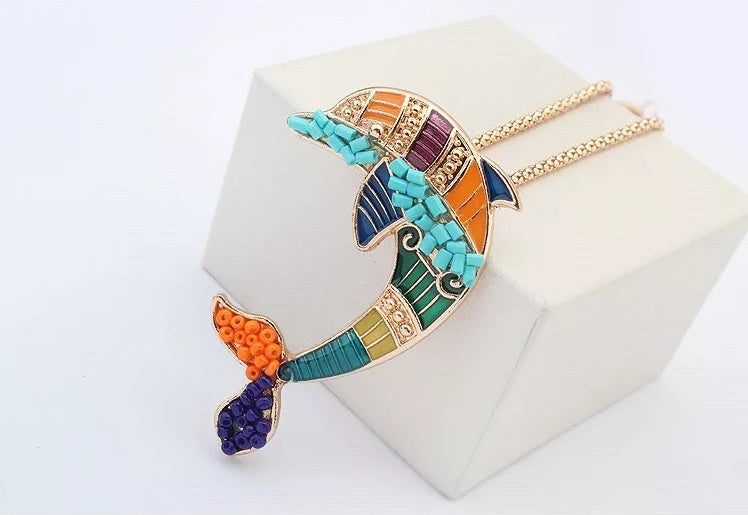 Resin Inlayed Dolphin Jewelry Set in either plated Gold or Silver