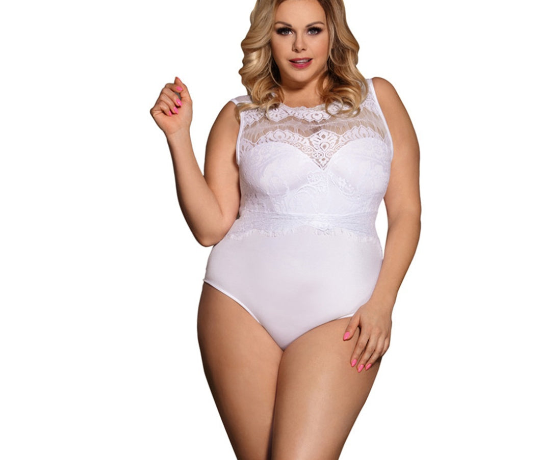 Black, White or Pink Plus Size Teddy Bodysuit Lingerie