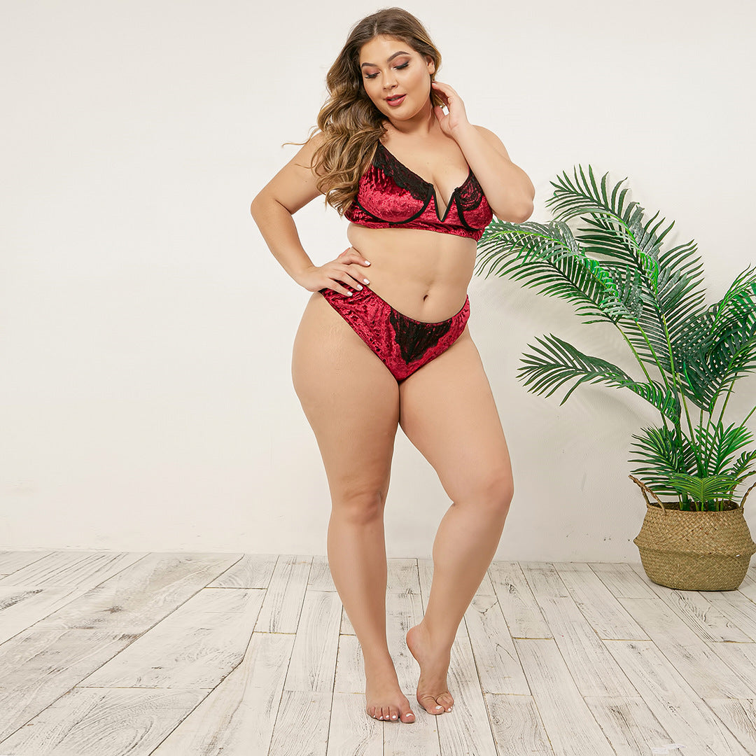 Sexy Plus Size Velvet Velour Matching Lingerie Set