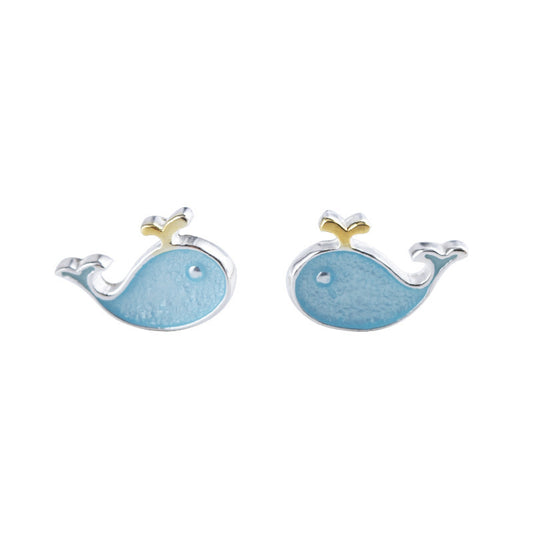 Silver Spray Whale Earrings