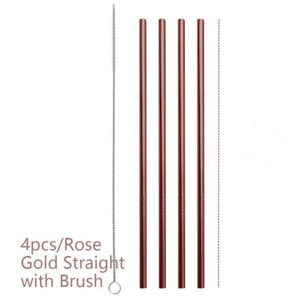 4 Pieces Reusable Stainless Steel Straws  - Straight or Bent | 5 Colour Options