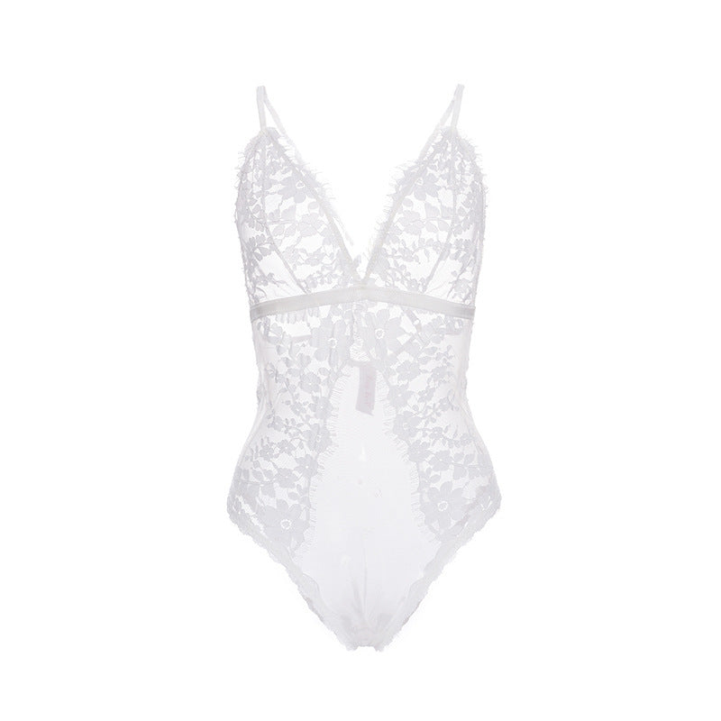 Sheer Teddy Lingerie Bodysuit with Embroidered Lace Edging | Small - Plus Size