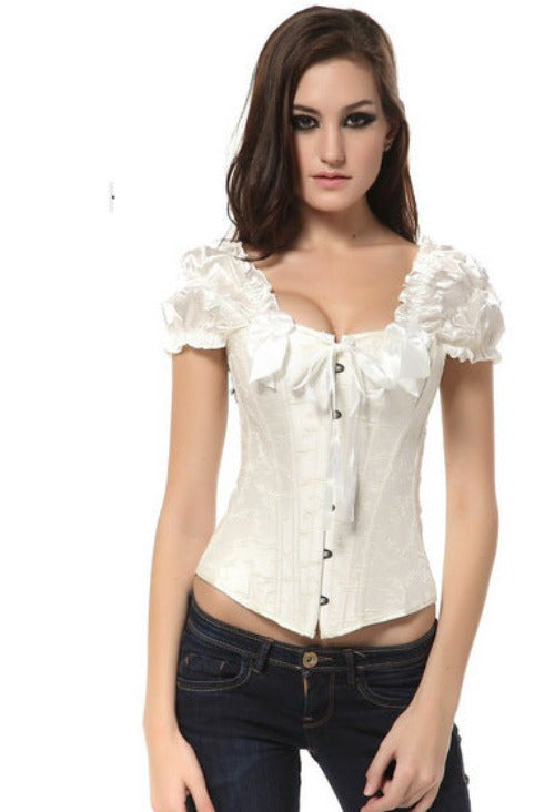 Ruffle Sleeved Boned Corset Outwear Top | White or Black