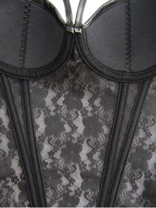 Black PU Lace Sexy Gothic Corset Top with Garters Lingerie Shapewear