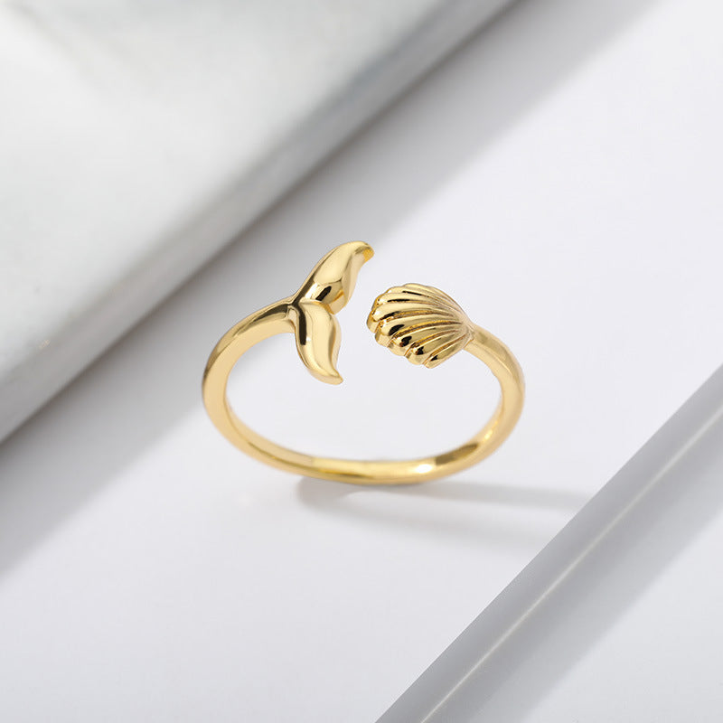 Whale Tail and Seashell Adjustable Ring | Gold or Silver