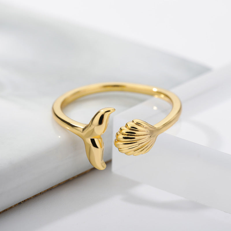 Whale Tail and Seashell Adjustable Ring | Gold or Silver