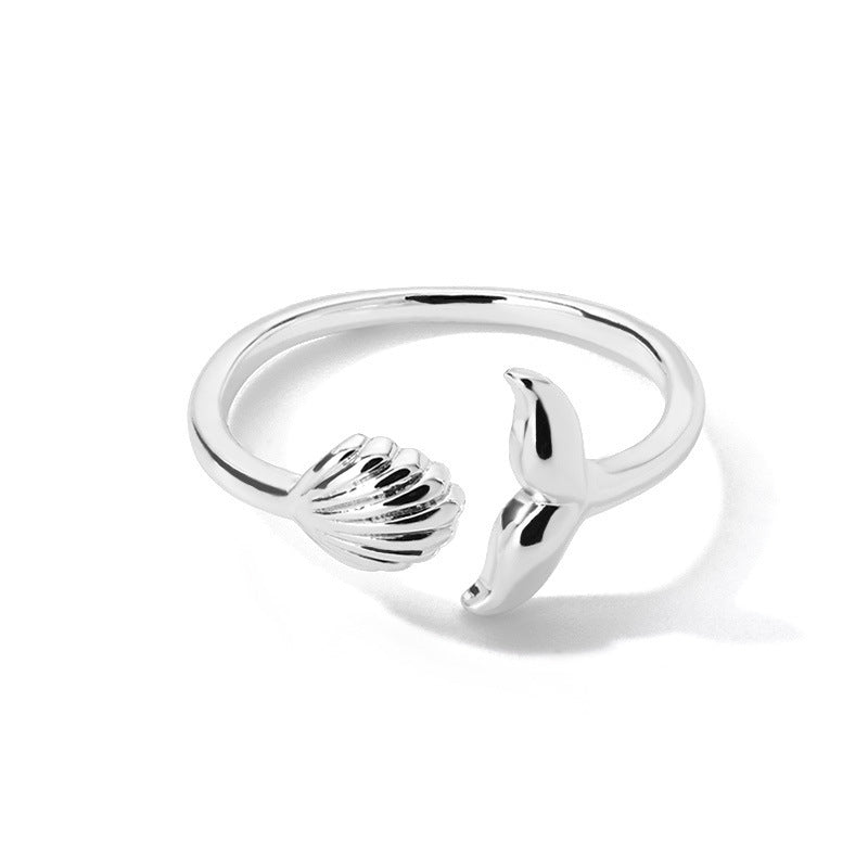 Whale Tail and Seashell Adjustable Ring | Gold or Silver