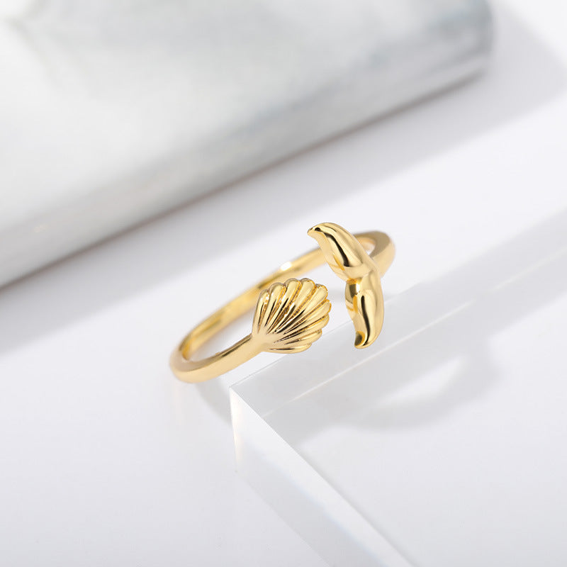 Whale Tail and Seashell Adjustable Ring | Gold or Silver