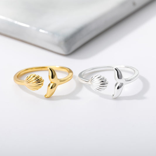 Whale Tail and Seashell Adjustable Ring | Gold or Silver