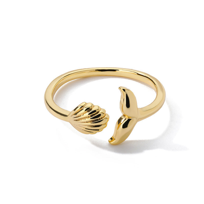 Whale Tail and Seashell Adjustable Ring | Gold or Silver