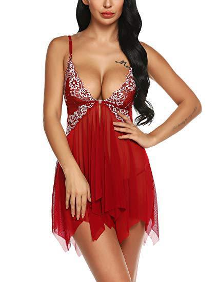 Front Closed See Through Sheer Babydoll V-Neck Lingerie