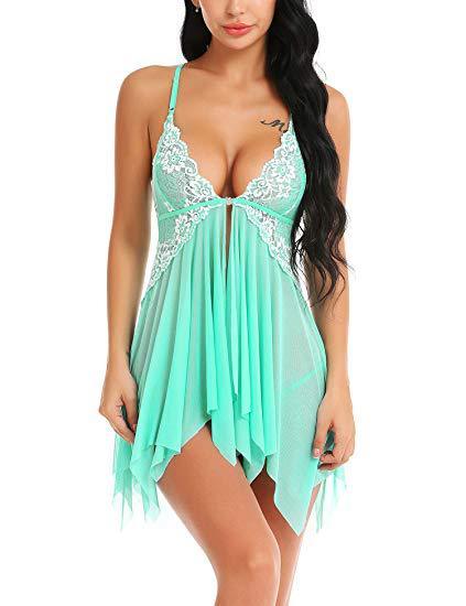 Front Closed See Through Sheer Babydoll V-Neck Lingerie